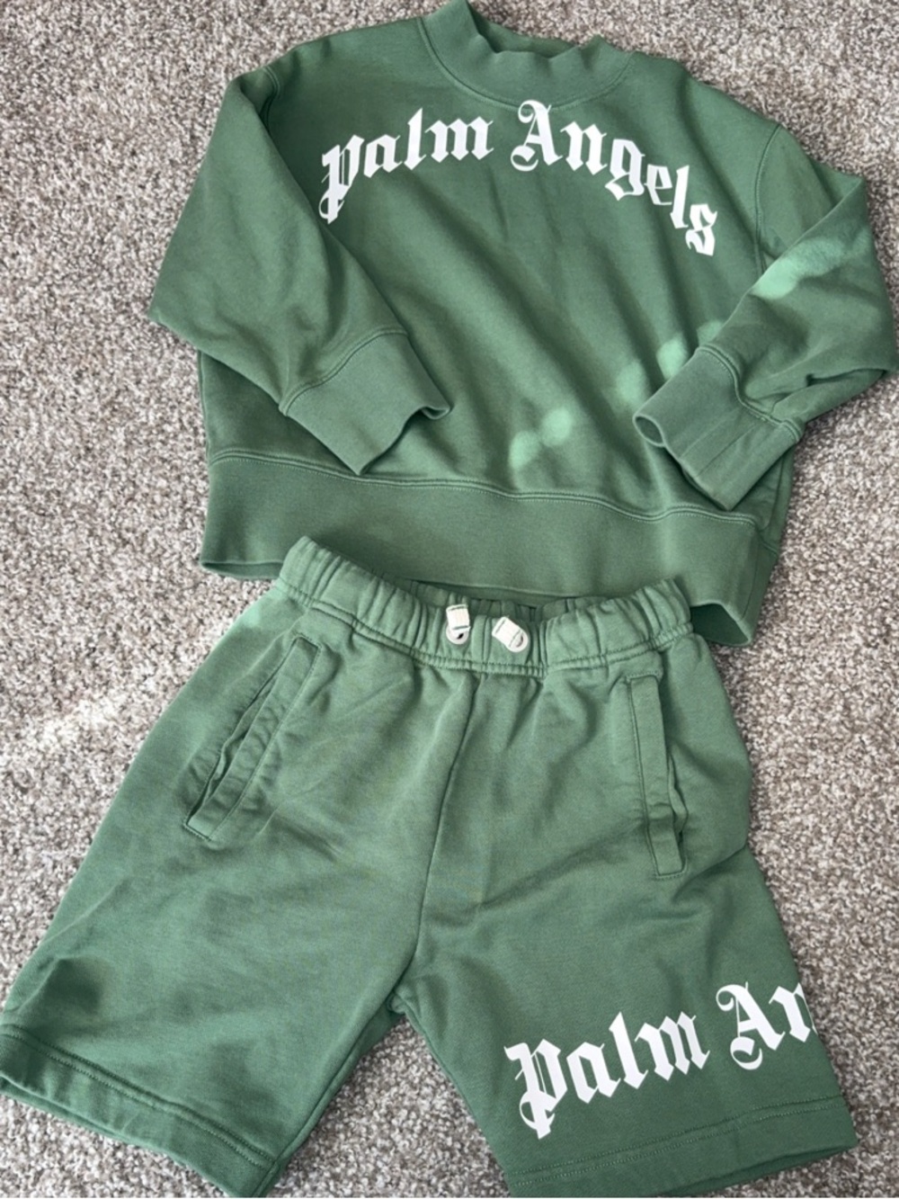 Palm Angels Kids Green Logo Sweatshirt & Shorts